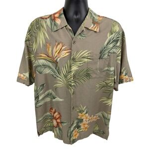 Jamaica Jaxx Mens L 100% Silk Tropical Hawaiian Button Up Shirt Bird of Paradise